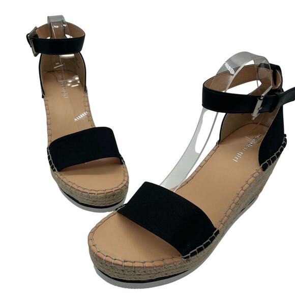 Madden Girl Sandals Womens 11 Black Anastasiaa Espadrille‎ Wedge Sandal NEW - Picture 1 of 12